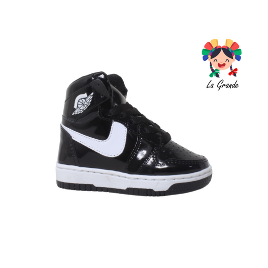 18010 PAOLA RAMIREZ Negro Blanco Charol Tenis Casual para Bebé