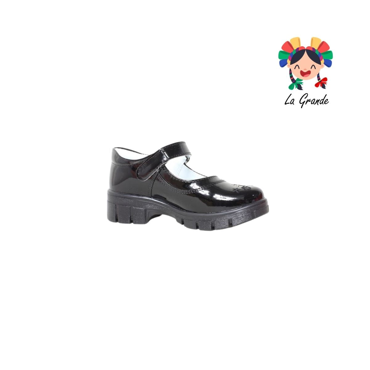 1801 LADY FLORES Negro Charol Zapato Escolar para Niña y Dama