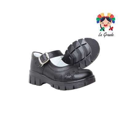 1801 LADY FLORES Negro Sintético Zapato Escolar para Niña