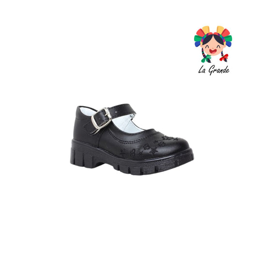 1801 LADY FLORES Negro Sintético Zapato Escolar para Niña