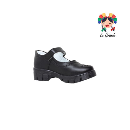 1801 LADY FLORES Negro Sintético Zapato Escolar para Niña