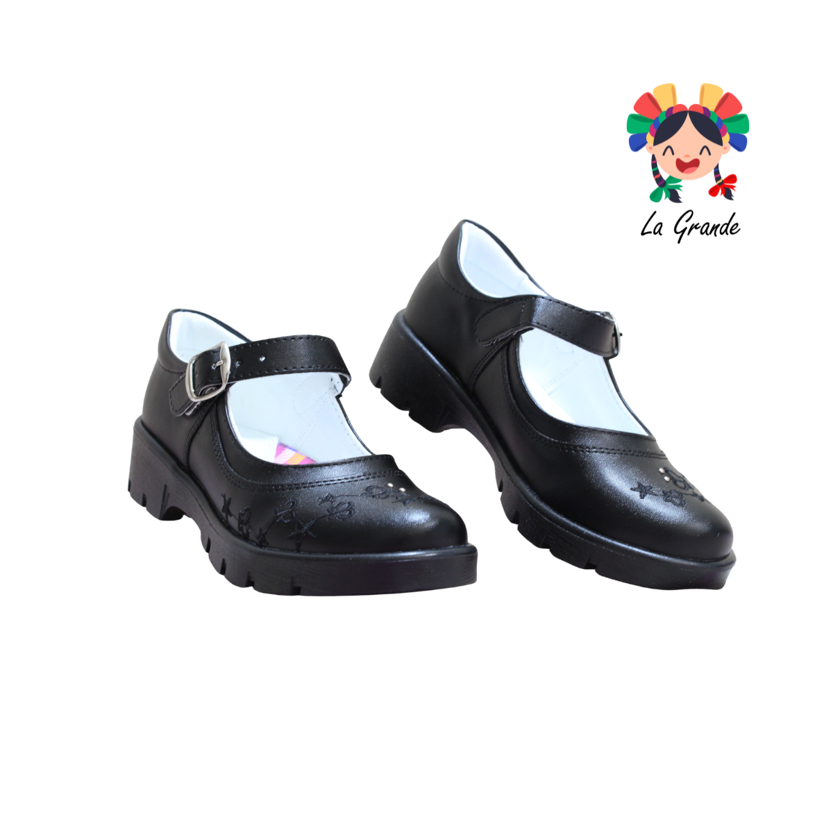 1803M LADY FLORES Negro Sintético Zapato Escolar para Dama