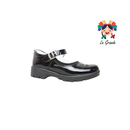 1803B LADY FLORES Negro Charol Zapato Escolar para Dama
