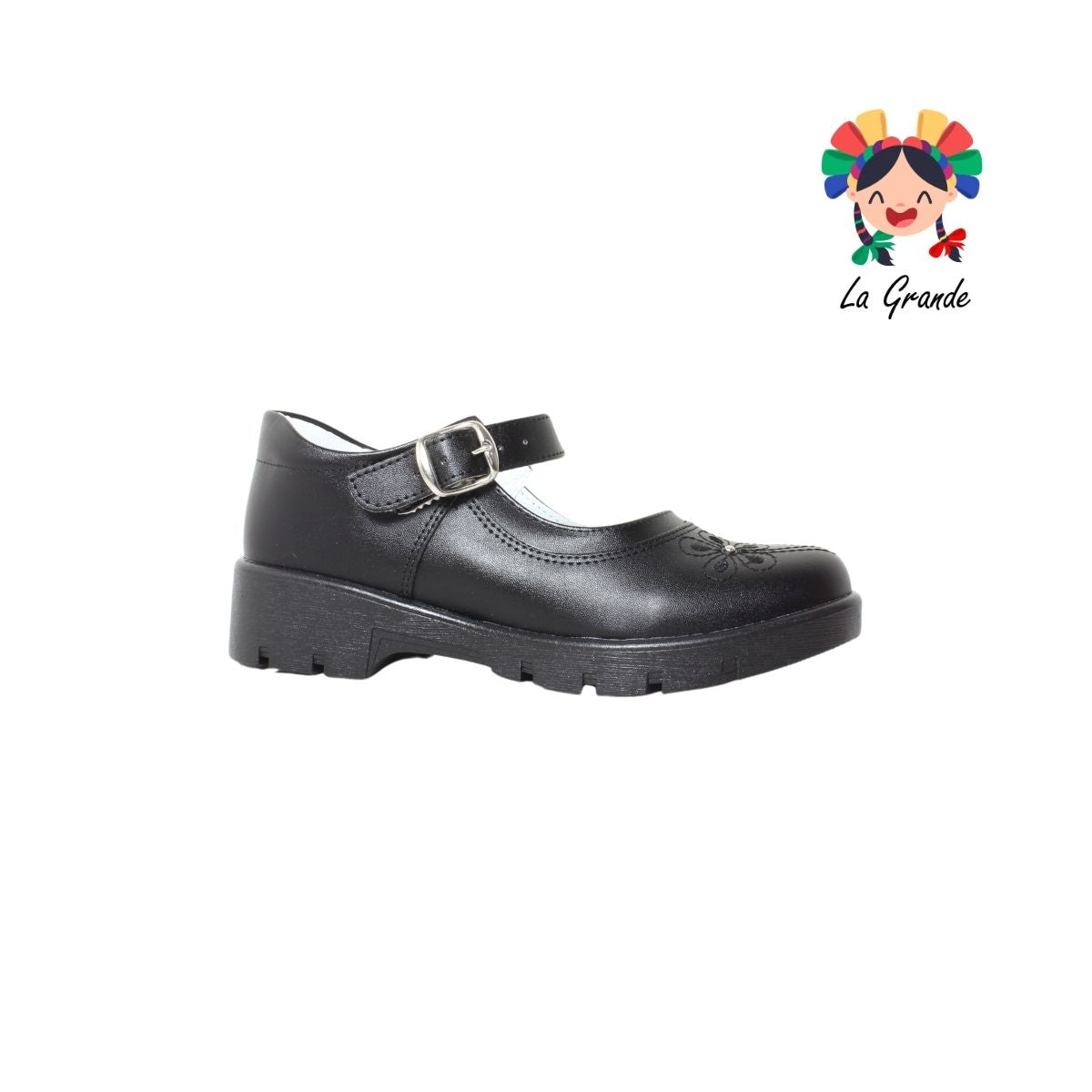 1803 LADY FLORES Negro Sintético Zapato Escolar para Niña y Dama