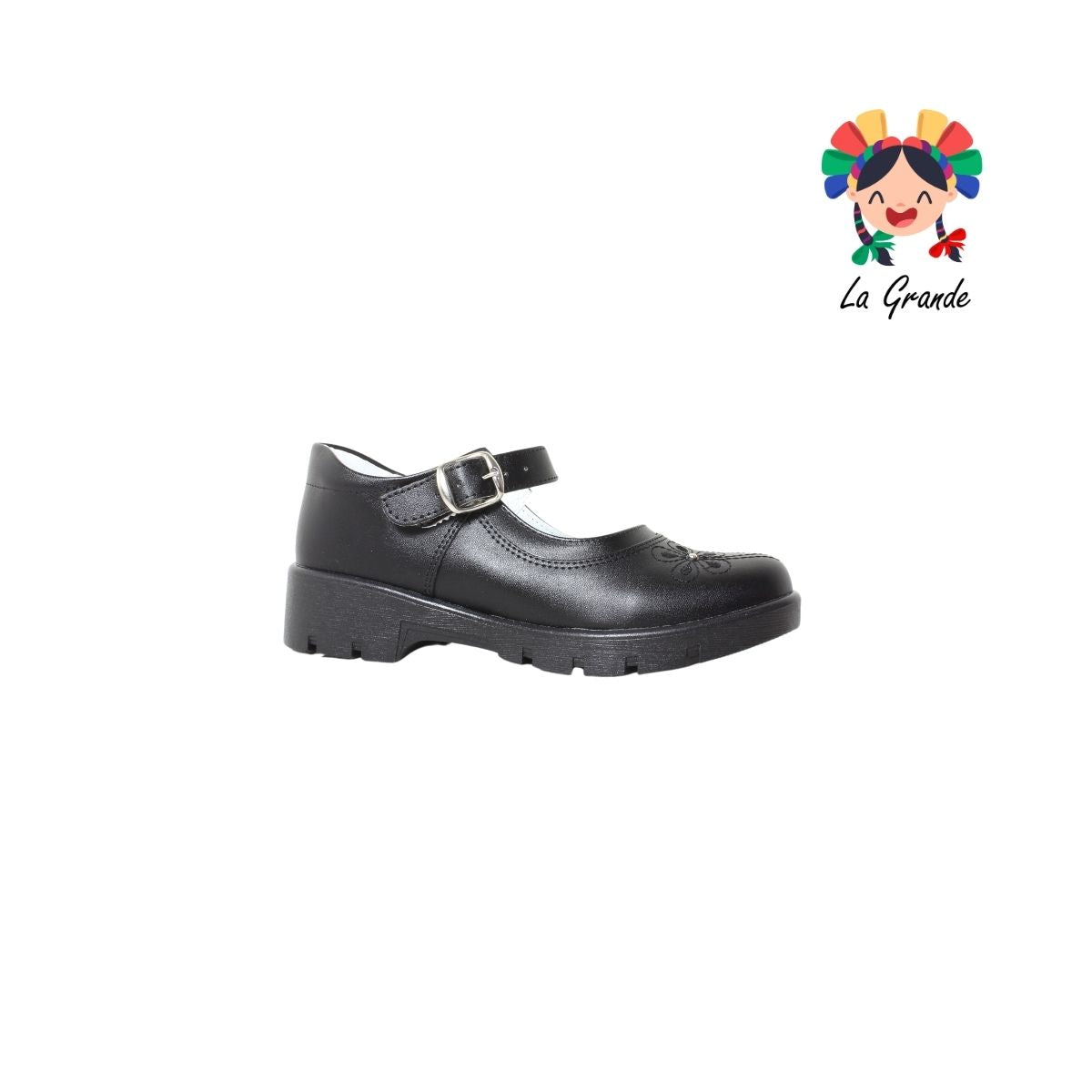 1803 LADY FLORES Negro Sintético Zapato Escolar para Niña y Dama