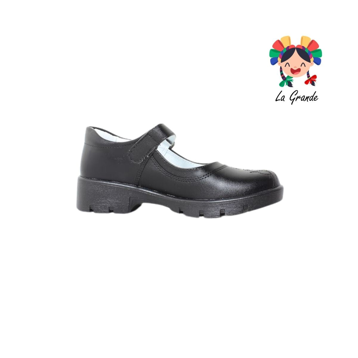 1803 LADY FLORES Negro Sintético Zapato Escolar para Niña y Dama