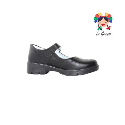 1803 LADY FLORES Negro Sintético Zapato Escolar para Niña y Dama