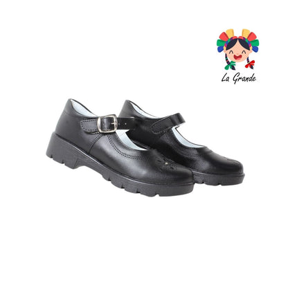 1803 LADY FLORES Negro Sintético Zapato Escolar para Niña y Dama