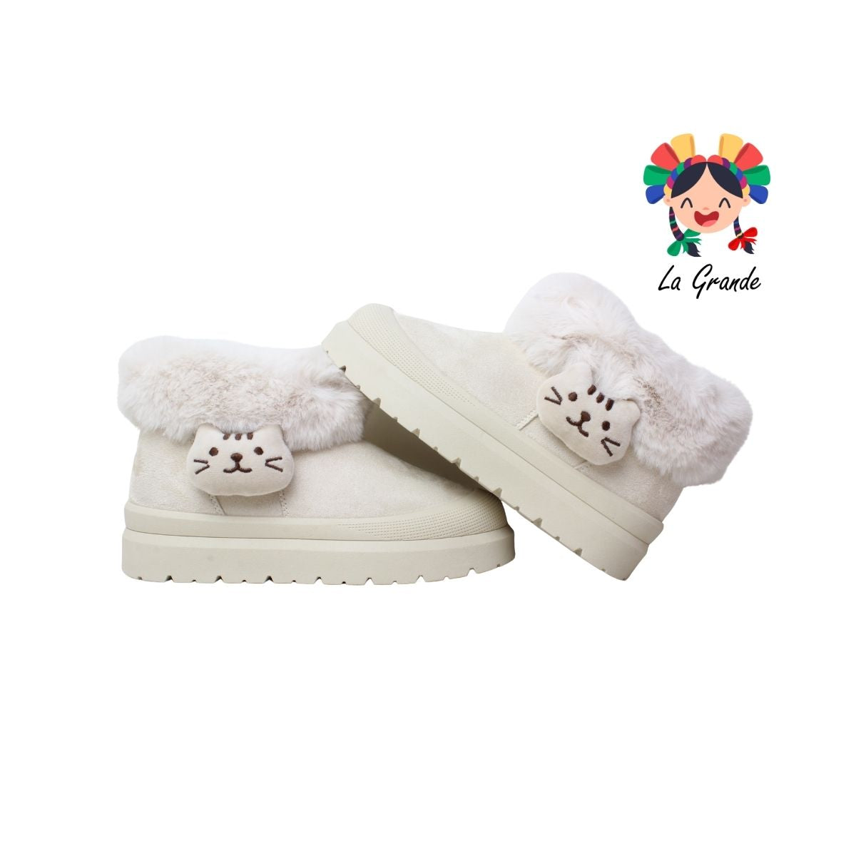 1803 PINK Beige Ante Bota con Peluche para Dama