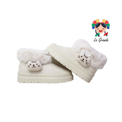 1803 PINK Beige Ante Bota con Peluche para Dama