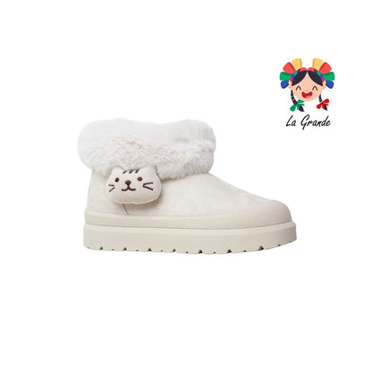1803 PINK Beige Ante Bota con Peluche para Dama