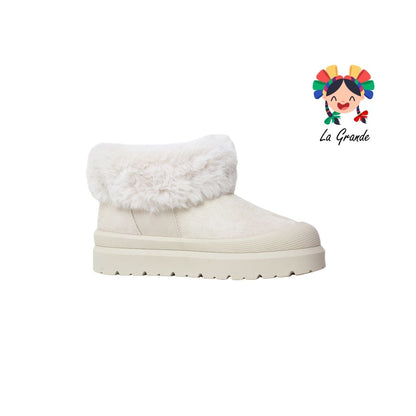 1803 PINK Beige Ante Bota con Peluche para Dama