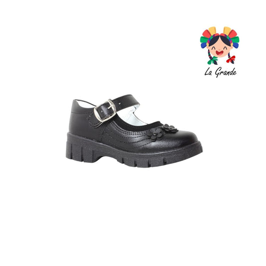 1804B LADY FLORES Negro Sint Nobuck Zapato Escolar para Niña