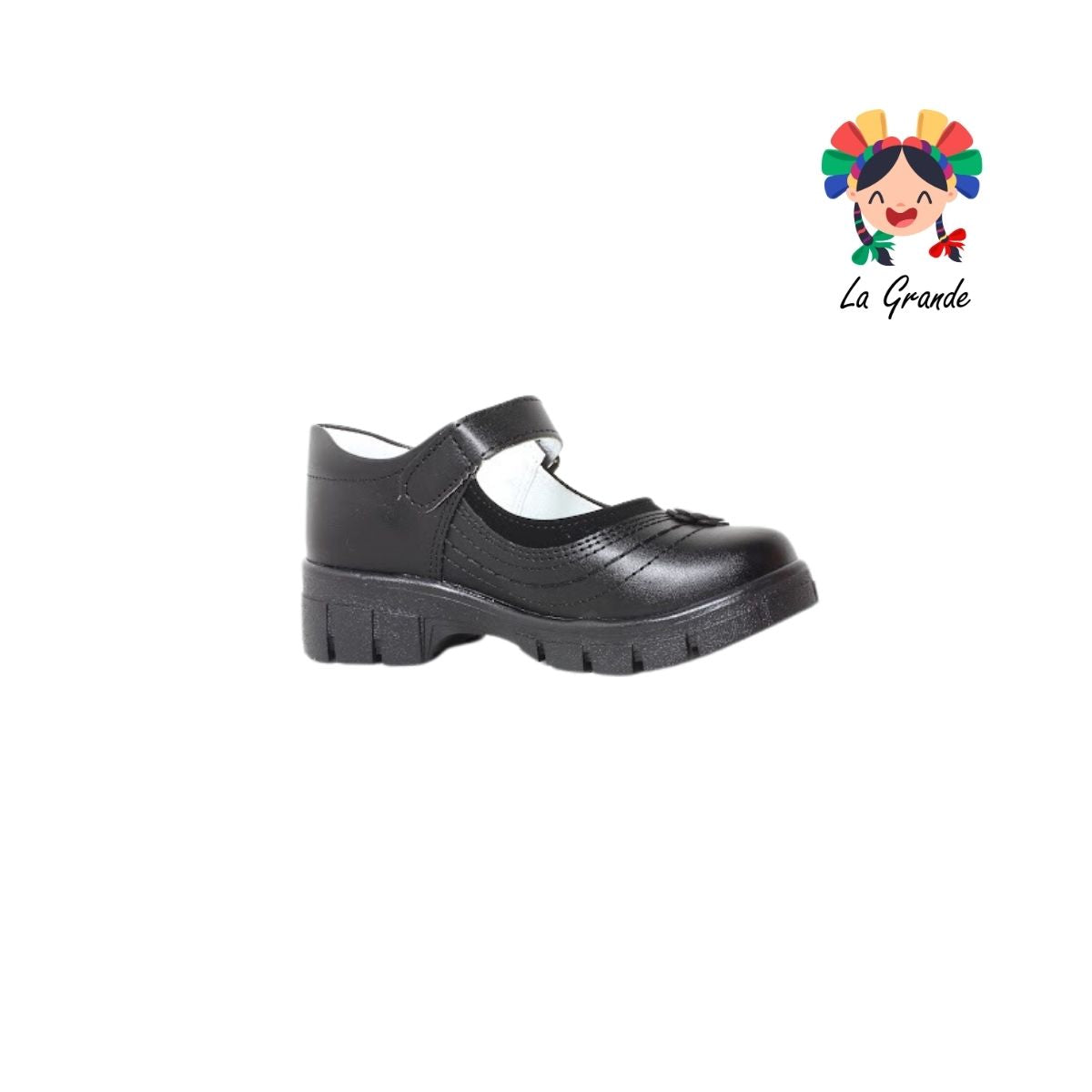 1804B LADY FLORES Negro Sint Nobuck Zapato Escolar para Niña