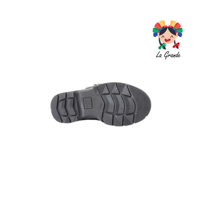 1804B LADY FLORES Negro Sint Nobuck Zapato Escolar para Niña
