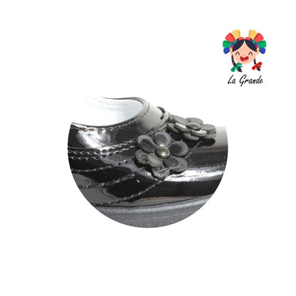 1804 LADY FLORES Negro Charol Zapato Escolar para Dama