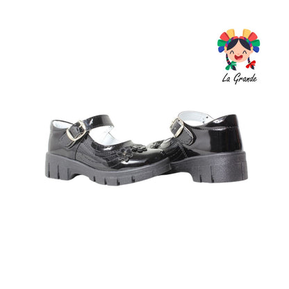 1804 LADY FLORES Negro Charol Zapato Escolar para Dama