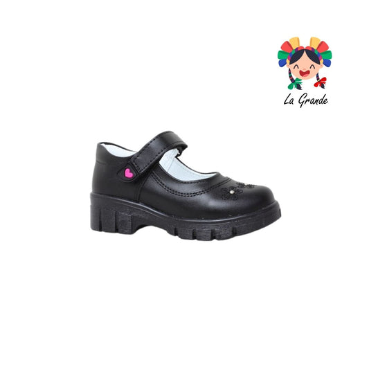1807 LADY FLORES Negro Sintético Zapato Escolar para Niña y Dama
