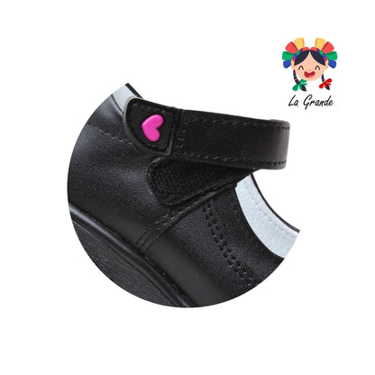 1807 LADY FLORES Negro Sintético Zapato Escolar para Niña y Dama