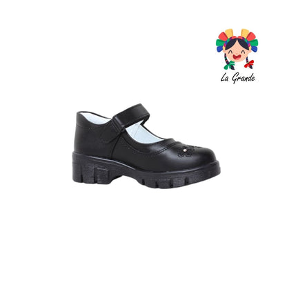 1807 LADY FLORES Negro Sintético Zapato Escolar para Niña y Dama