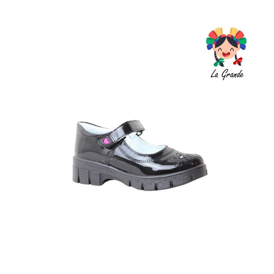 1808 LADY FLORES Negro Charol Zapato Escolar para Niña