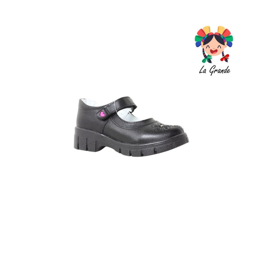 1808 LADY FLORES Negro Sintético Zapato Escolar para Niña