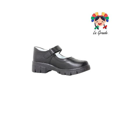 1808 LADY FLORES Negro Sintético Zapato Escolar para Niña