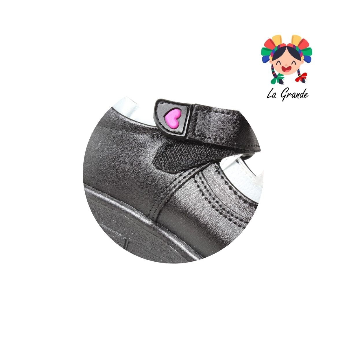 1808 LADY FLORES Negro Sintético Zapato Escolar para Niña