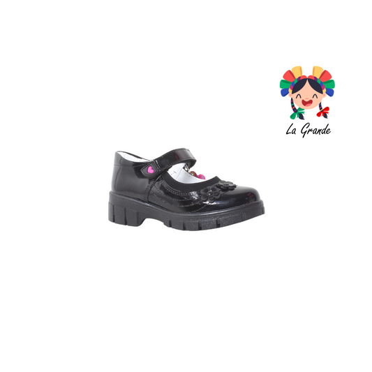 1809B LADY FLORES Negro Charol Nobuck Zapato Escolar para Niña