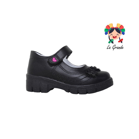 1809 LADY FLORES Negro Sint Zapato Escolar para Niña