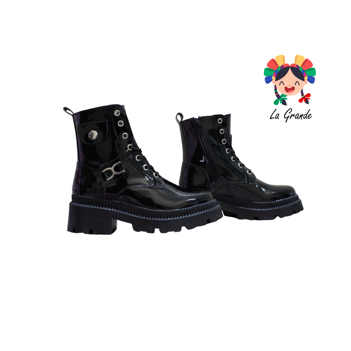 3709 MODELS Negro Charol Bota Casual para Dama