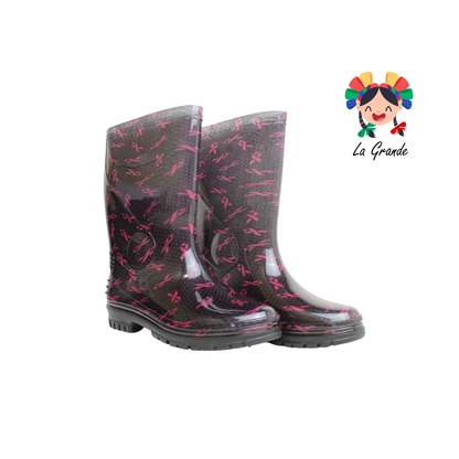 1601-1 EVA GREEN Negro Fucsia de Colores Bota de Hule para Dama