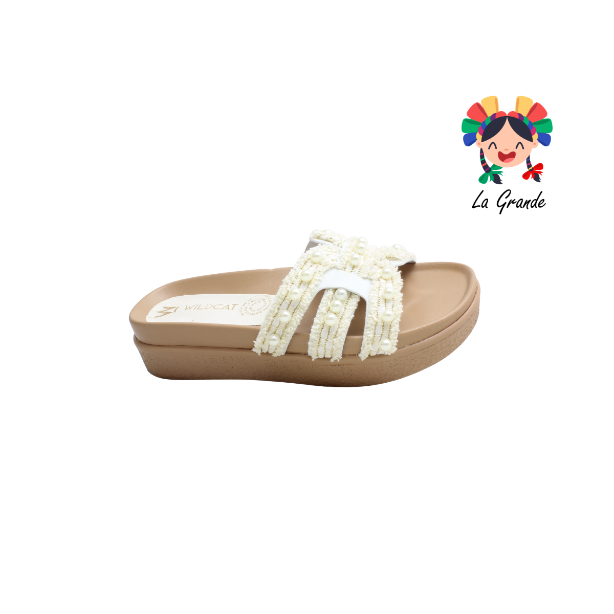 1852 WILDCAT Beige Blanco Napa Sandalia Casual para Dama
