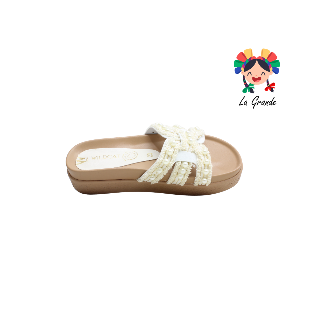 1852 WILDCAT Beige Blanco Napa Sandalia Casual para Dama