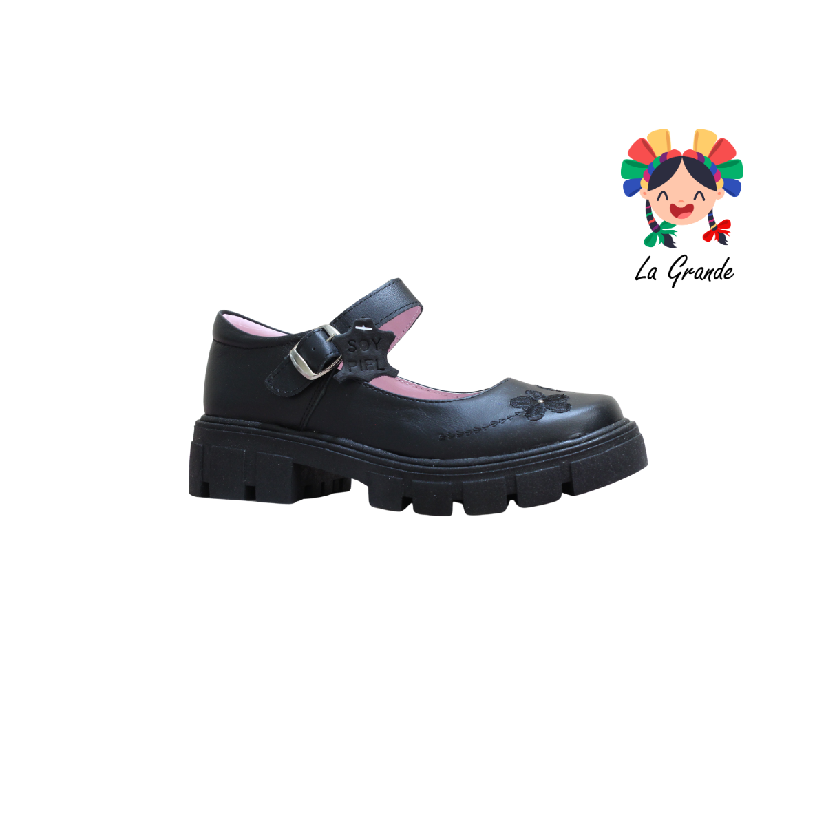 766 BRIANDA Negro Piel Zapato Escolar para Dama
