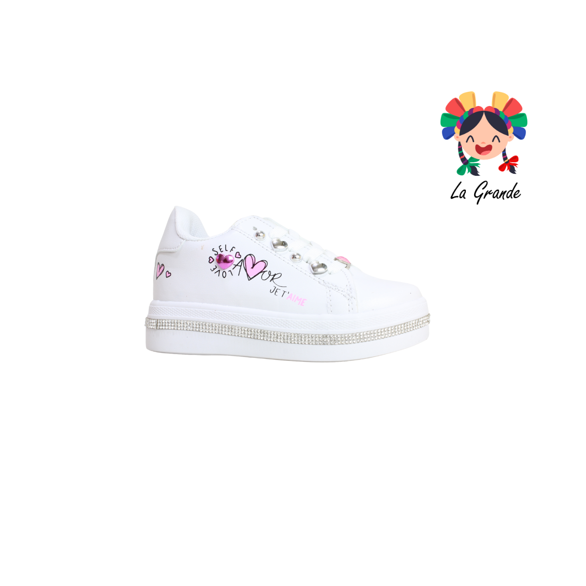 1873 CHAMPS Blanco Rosa Tenis Casual para Niña