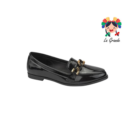 305A PINK Negro Charol Sint Mocasín con Cadena para Dama y Joven