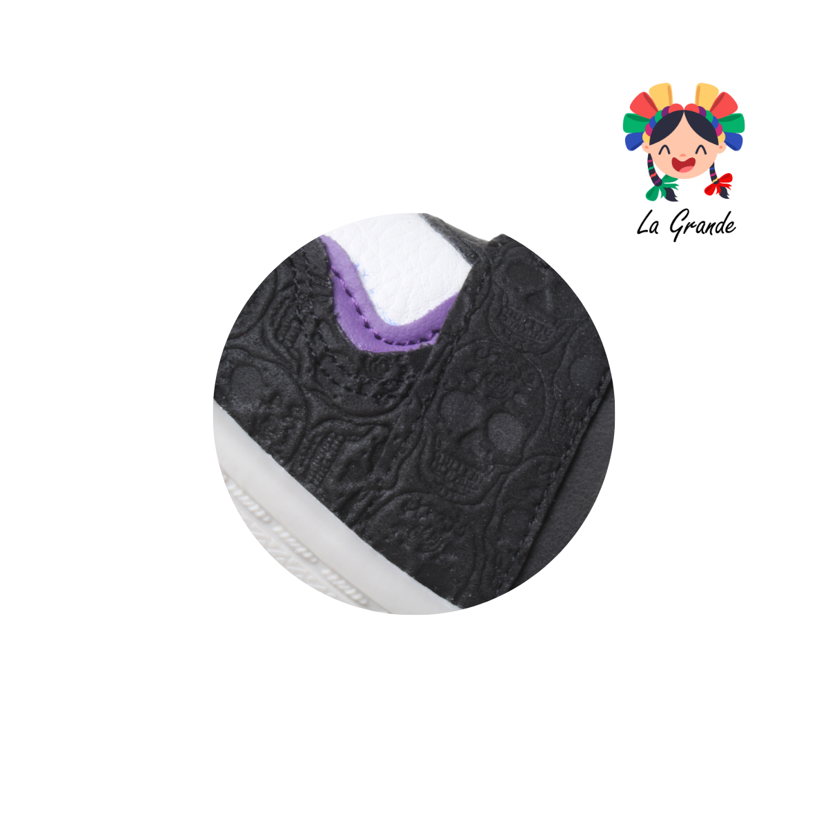 190080 PANAM Negro Morado Sint Día de Muertos Llorona Tenis para Dama, Joven y Caballero Nacional Original