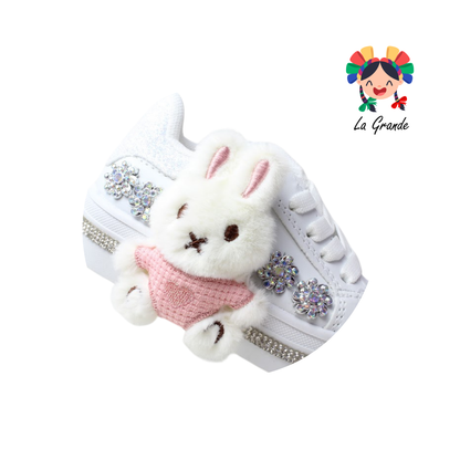1906 FRIDAYS Blanco Blanco Rosa Conejo Sint Tenis Casual para Niña