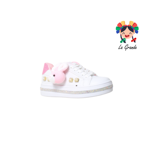 1909 FRIDAYS Blanco Rosa Conejo Sintético Tenis Casual para Niña