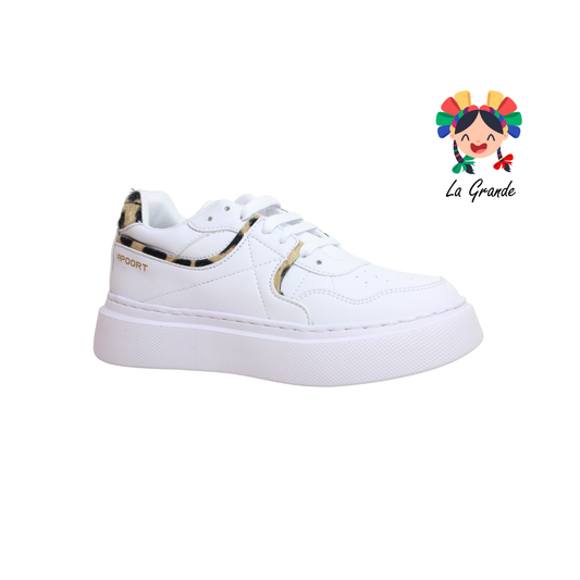 MY143 APOORT Blanco Print Piel Tenis Casual para Dama
