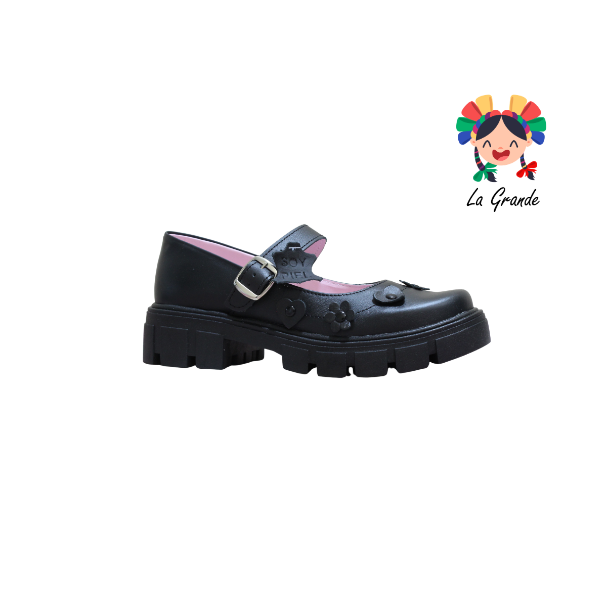 763 BRIANDA Negro Piel Zapato Escolar para Dama