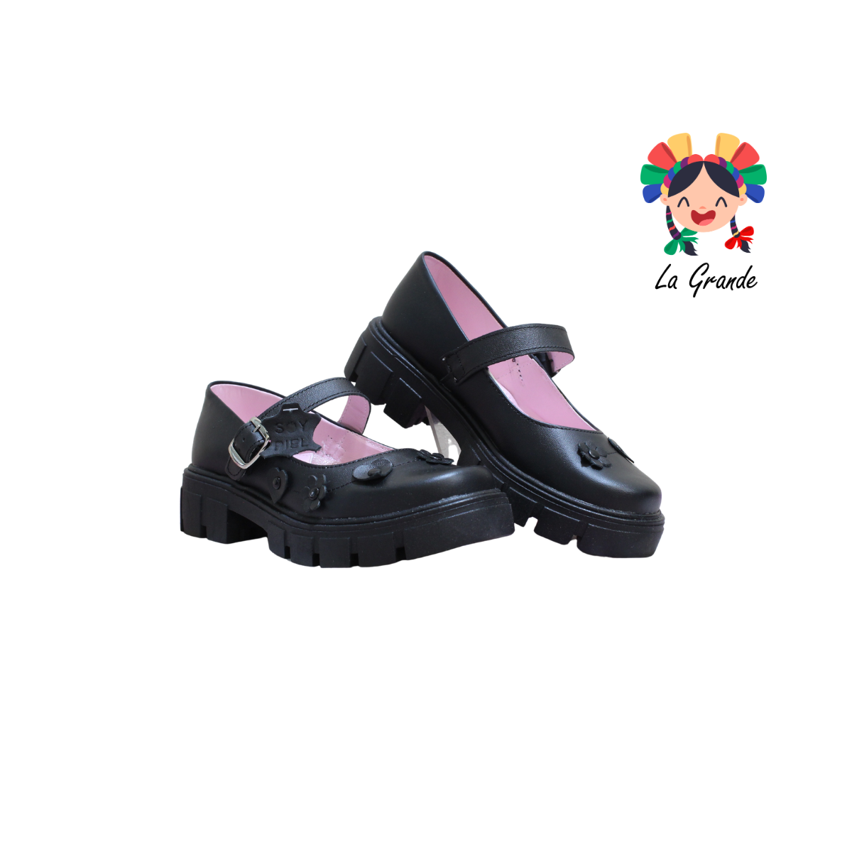 763 BRIANDA Negro Piel Zapato Escolar para Dama