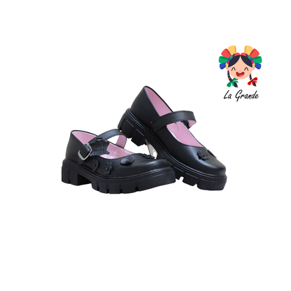 763 BRIANDA Negro Piel Zapato Escolar para Dama