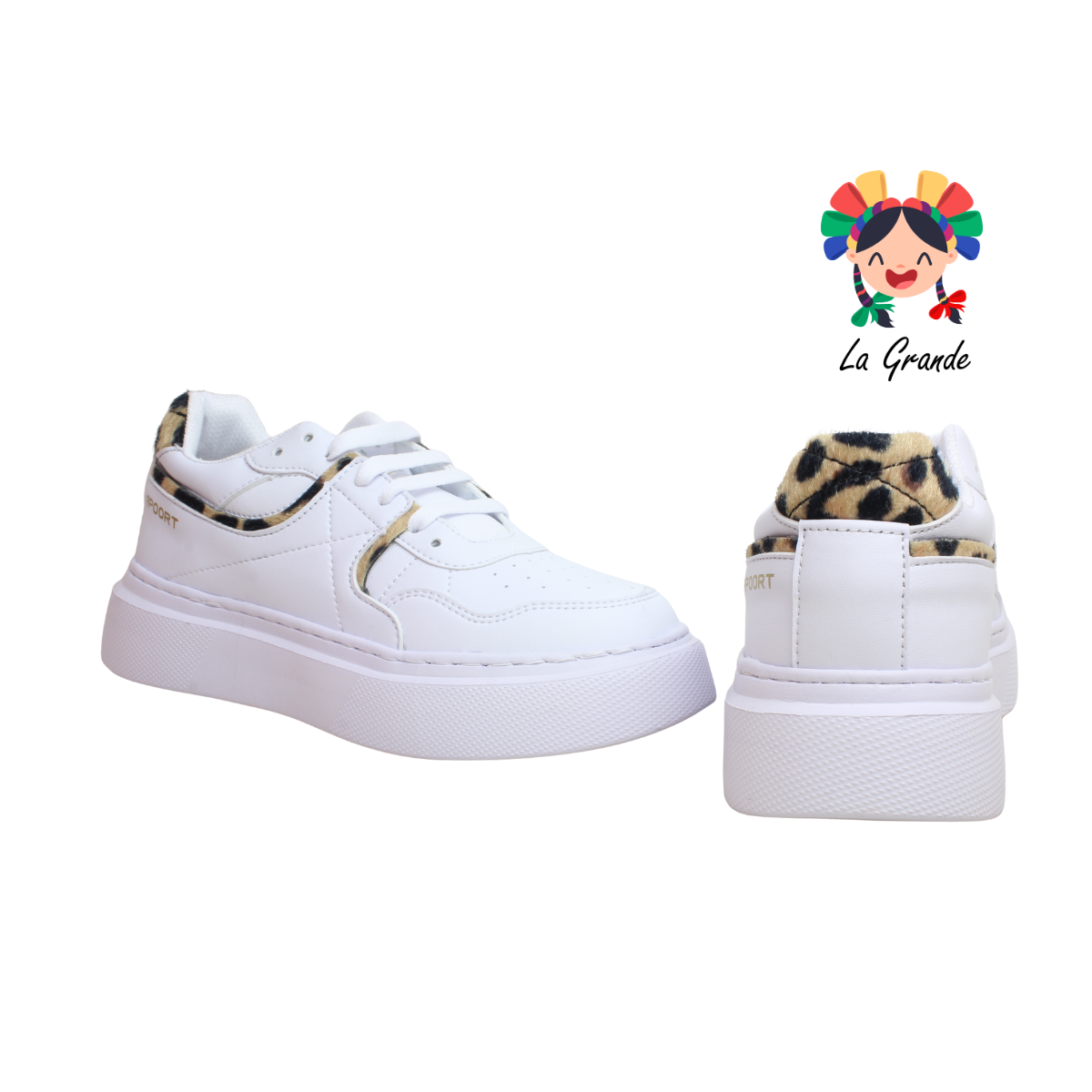MY143 APOORT Blanco Print Piel Tenis Casual para Dama