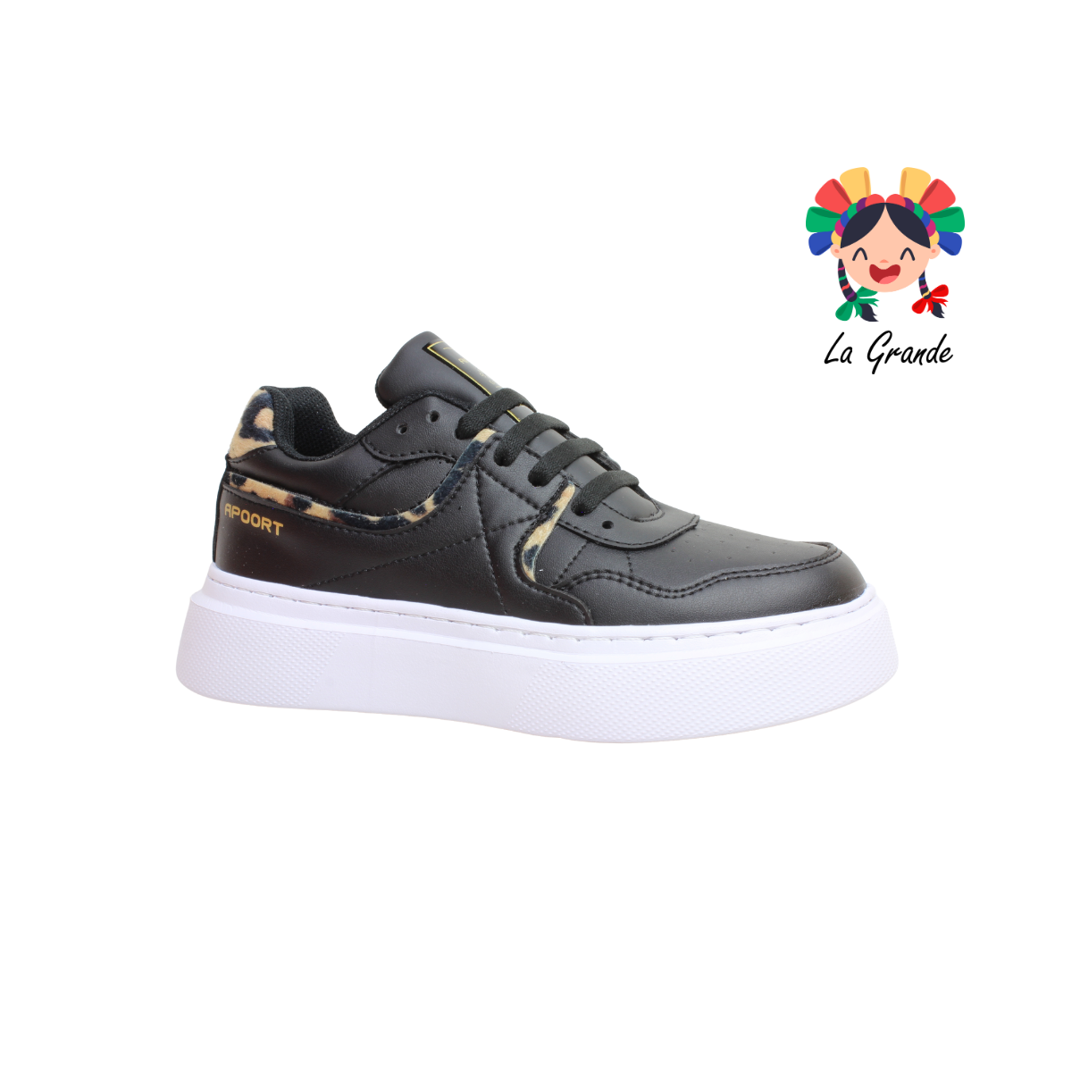MY143 APOORT Negro Leopardo Piel Tenis Casual para Dama