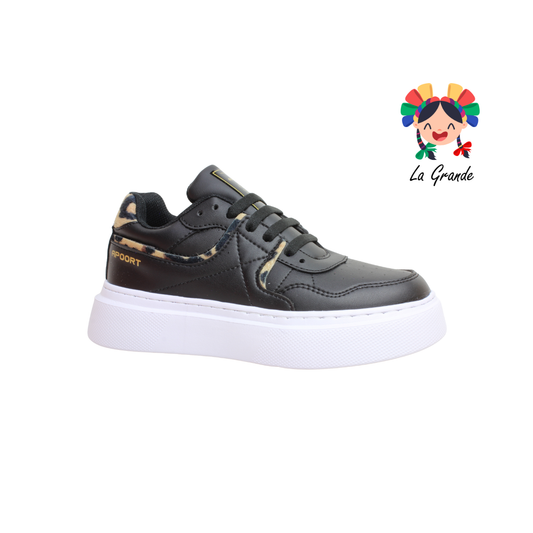 MY143 APOORT Negro Leopardo Piel Tenis Casual para Dama