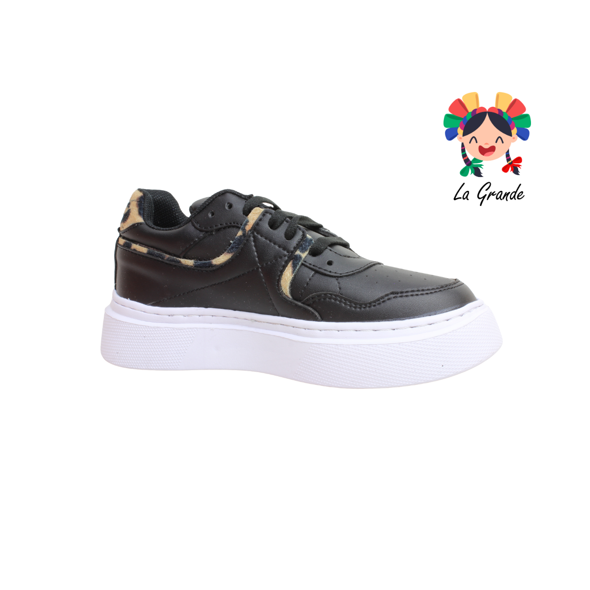 MY143 APOORT Negro Leopardo Piel Tenis Casual para Dama