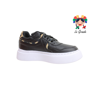 MY143 APOORT Negro Leopardo Piel Tenis Casual para Dama