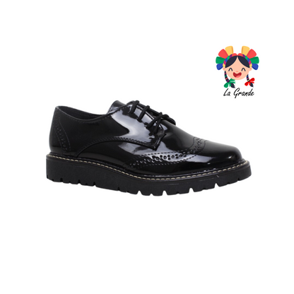 1990 YUL Negro Charol Zapato Escolar tipo Bostoniano para Dama